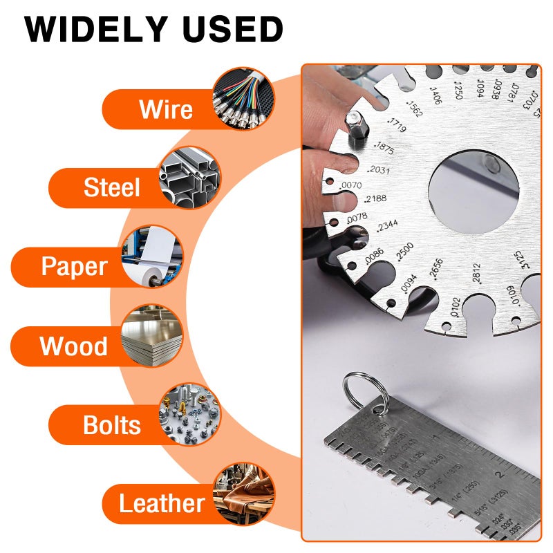 ZeeDix Wire Gauge Measuring Tool (2 Pcs) - Round Dual Sided Metal Sheet Gage & Metal Sheet Thickness Gauge, Stainless Sheet Wire Size Chart & Welding Measurement Tool - Image 5